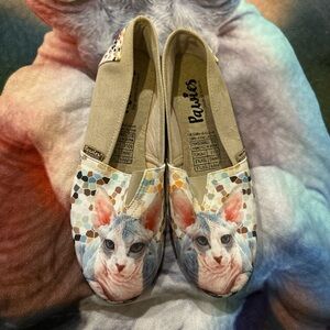 Cat Print Canvas Shoes - Blue and Tan